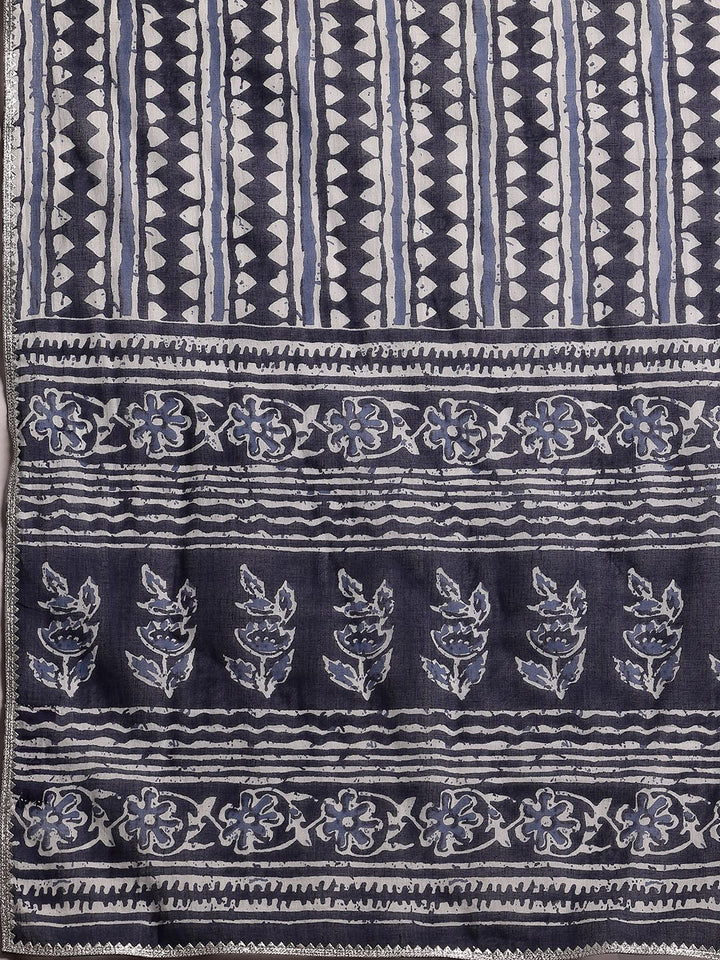 Libas Floral Printed Notch Neck Pure Cotton Straight Kurta with Trousers & Dupatta