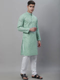 SOJANYA Kurta Linen Kapas Bercetak Motif Etnik Dengan Churidar