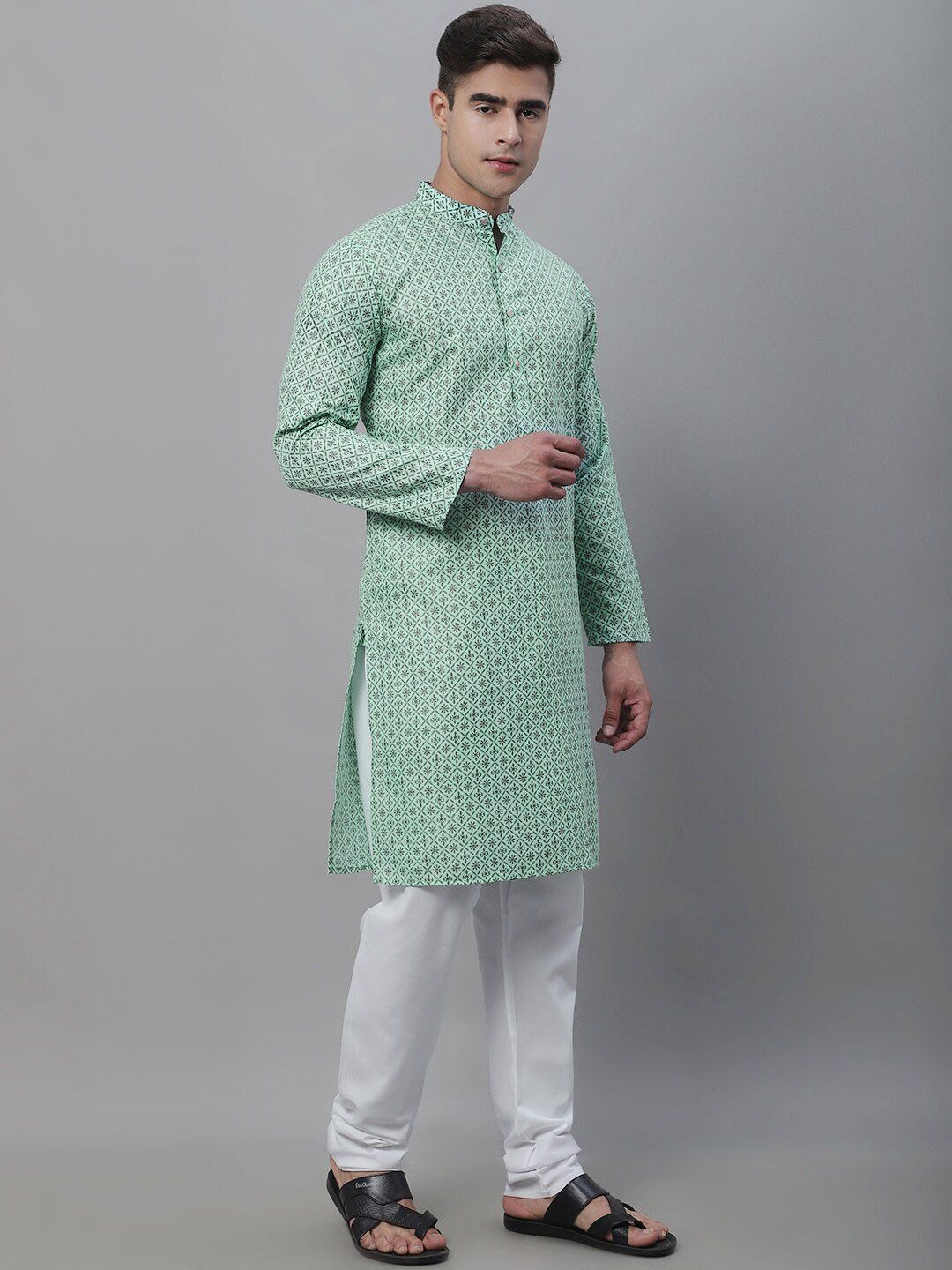 SOJANYA Kurta Linen Kapas Bercetak Motif Etnik Dengan Churidar