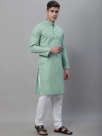 SOJANYA Kurta Linen Kapas Bercetak Motif Etnik Dengan Churidar