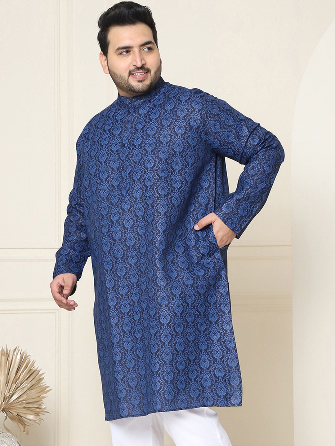 SOJANYA PLUS Size Ethnic Motifs Band Collar Straight Kurta