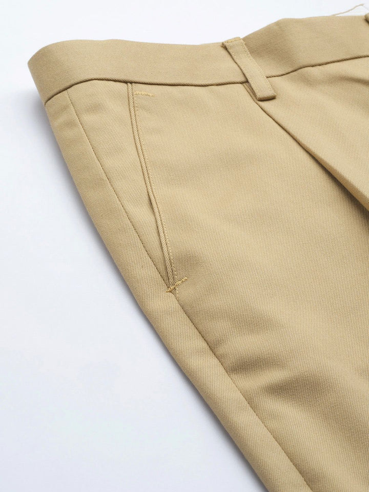 DENNISON Men Beige Smart Tapered Fit Pleated Trousers