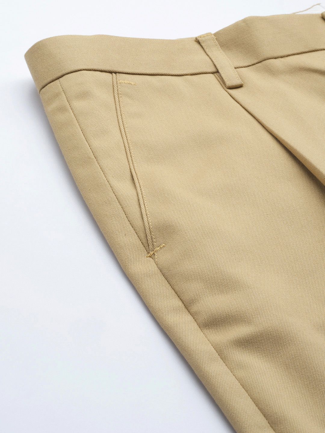DENNISON Men Beige Smart Tapered Fit Pleated Trousers