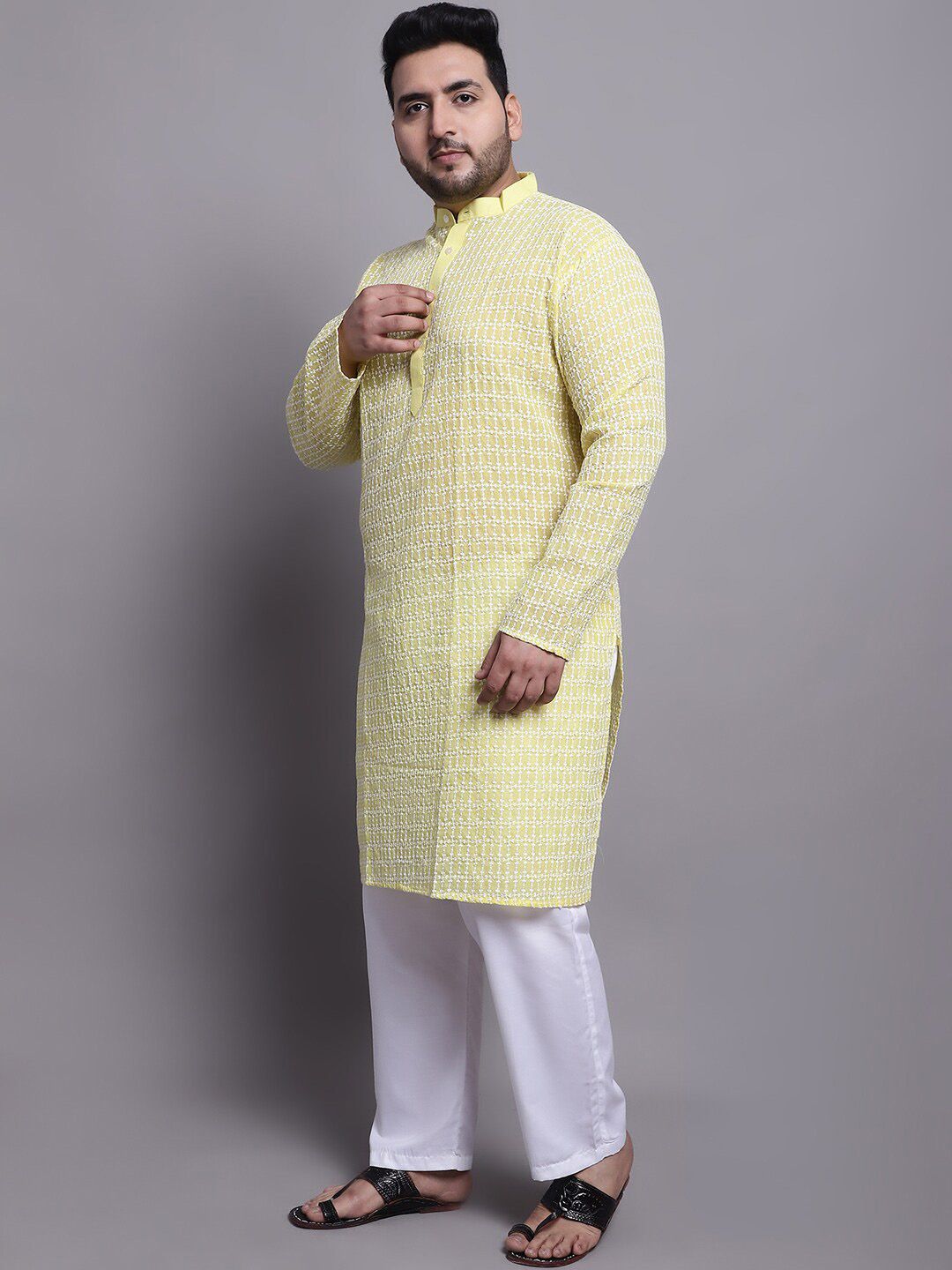 SOJANYA PLUS Plus Size Sulam Kurta Dengan Piyama & Sulam Jaket Nehru