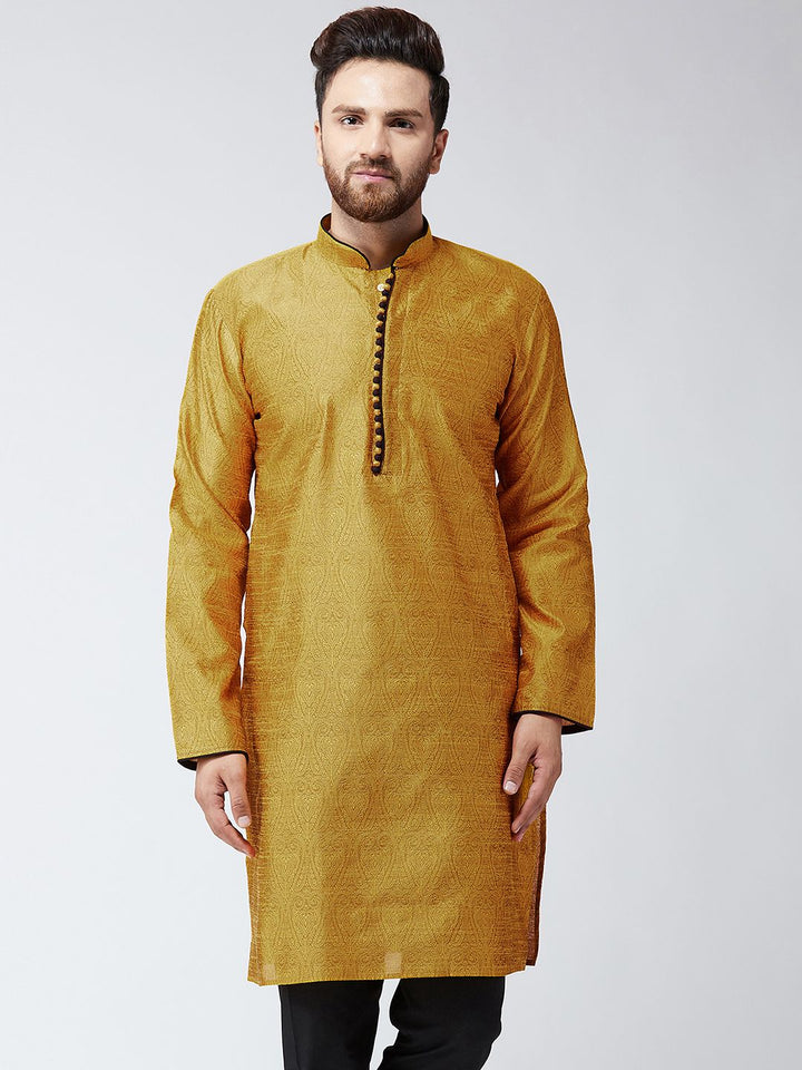 SOJANYA Men Mustard Printed Straight Kurta