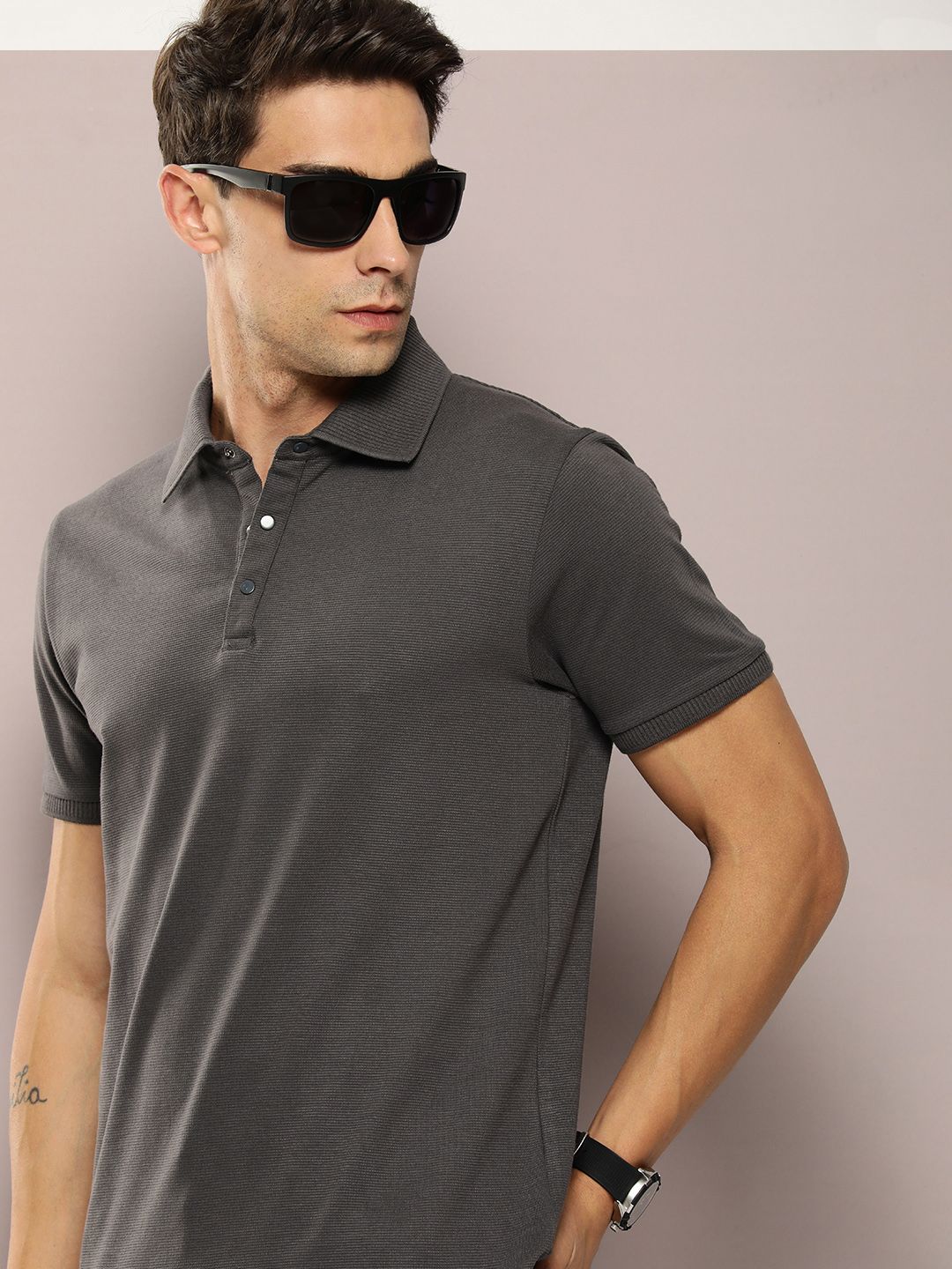 DILLINGER Men Polo Collar Honeycomb Structure T-shirt