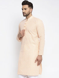 Jompers Men Orange Woven Design Straight Kurta