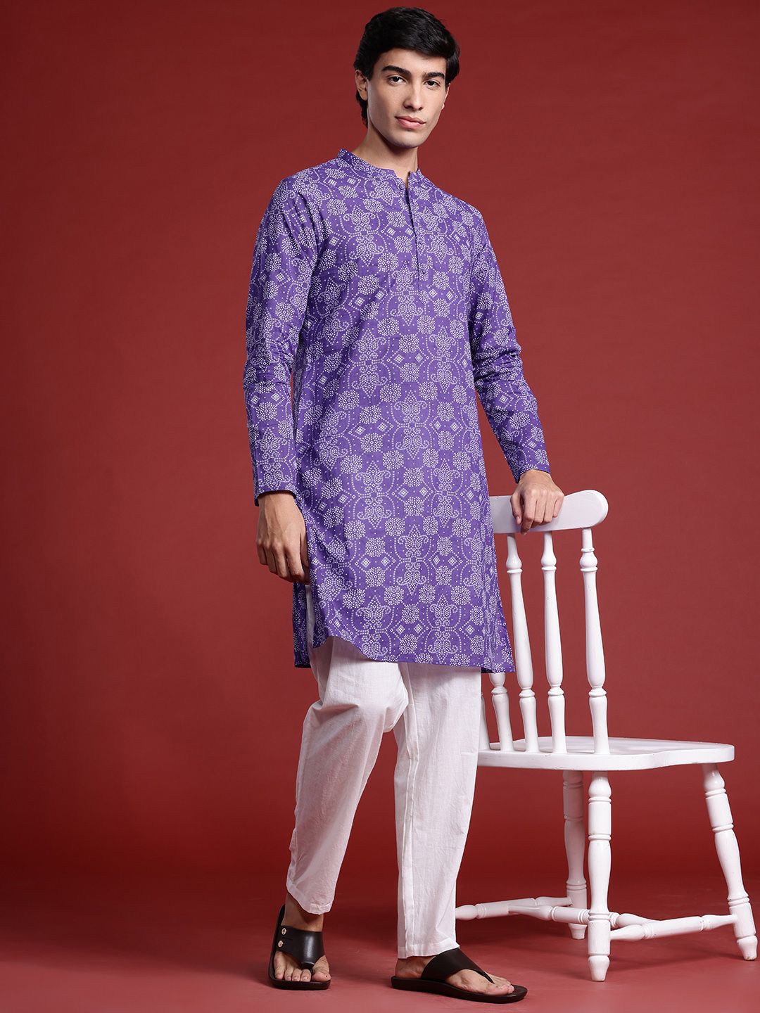 Anouk Bandhani Printed Regular Pure Cotton Kurta with Trousers