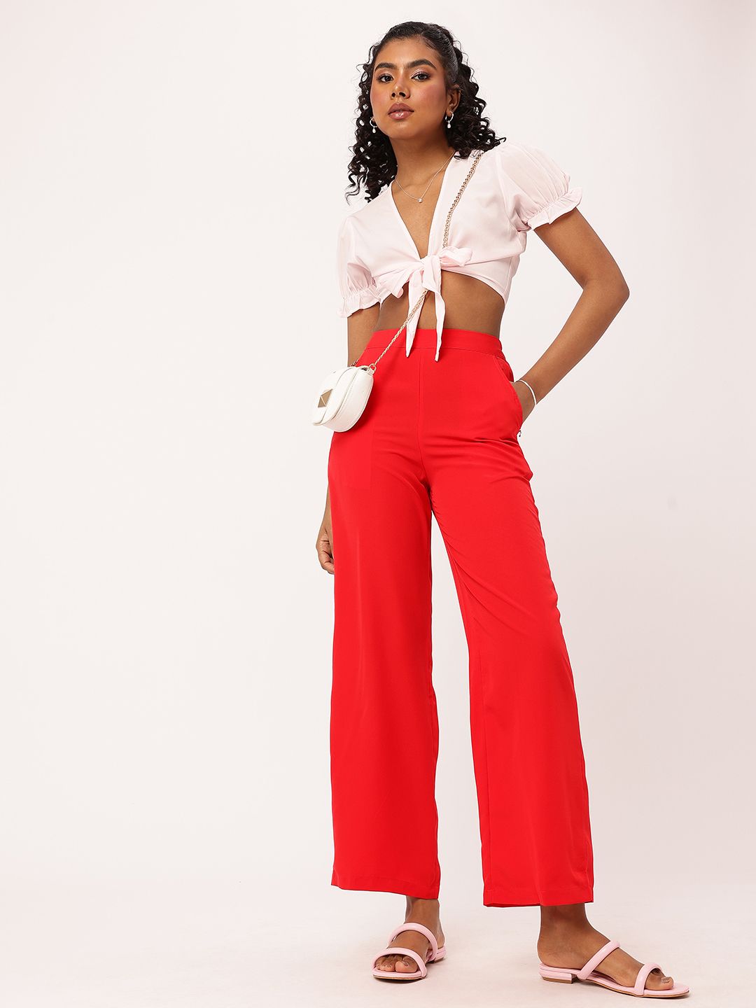 DressBerry Women Cherry Red Smart Staple Parallel Trousers