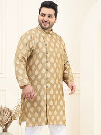 SOJANYA PLUS Men Beige & Golden Thread Work Kurta