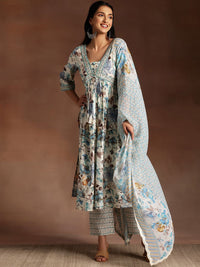 Libas Floral Printed Empire Sequinned Kurta with Palazzo & Dupatta