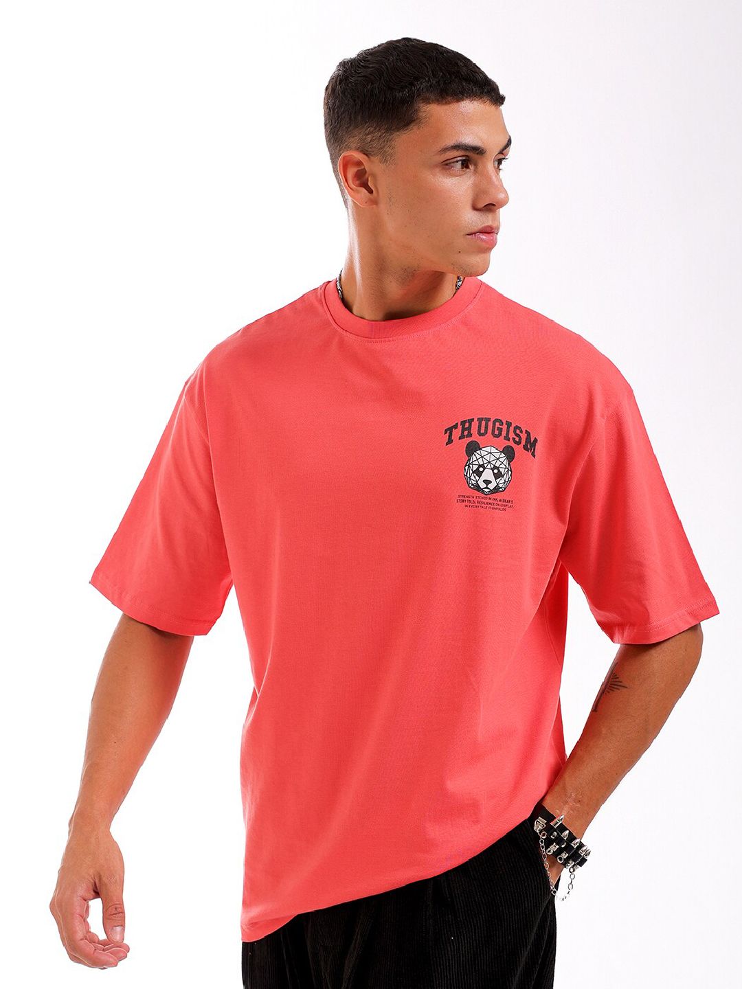 The Indian Garage Co Men Back Printed Round Neck Boxy Oversized T-shirt