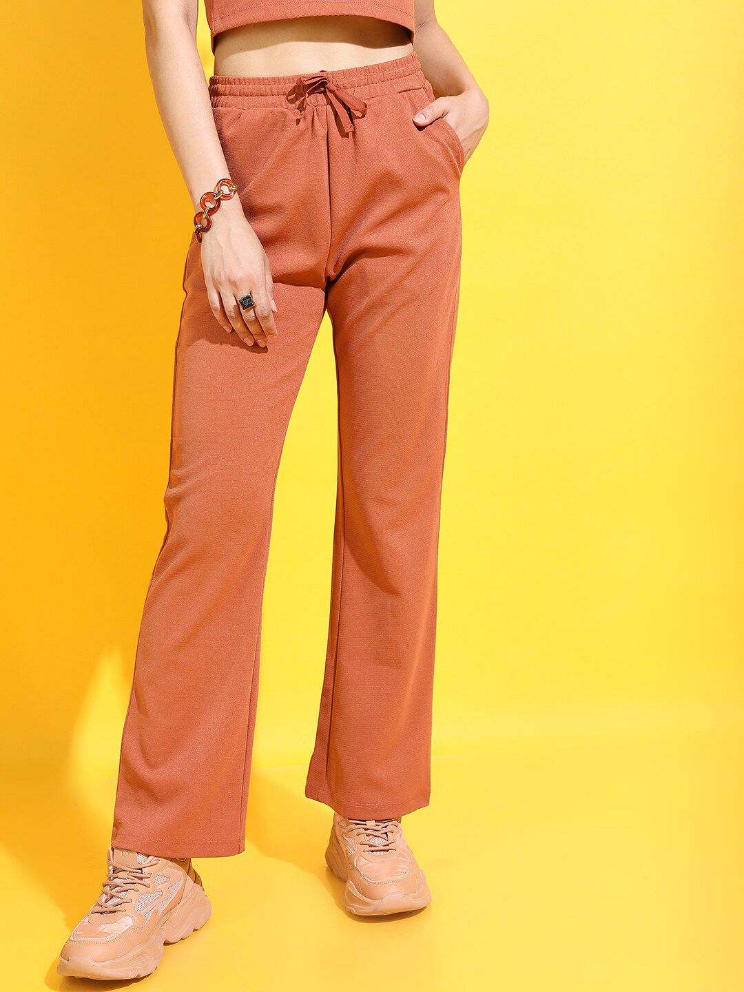 Tokyo Talkies Women Chic Rust Solid Top with Pyjamas