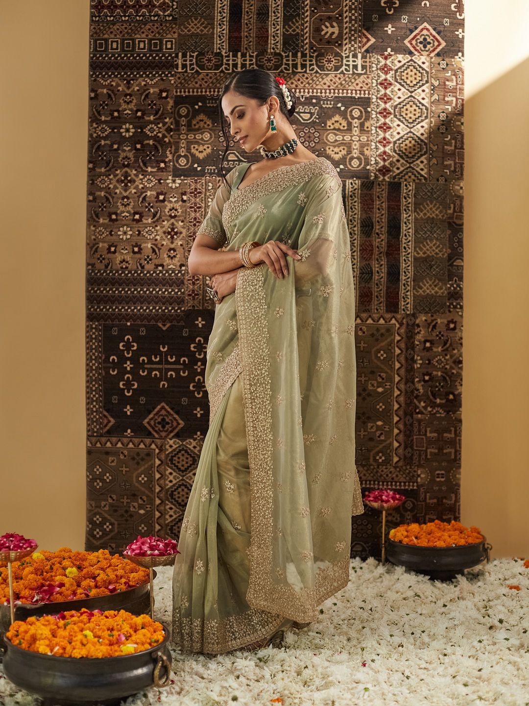 Kasee ​​Floral Zardozi Supernet Designer Saree