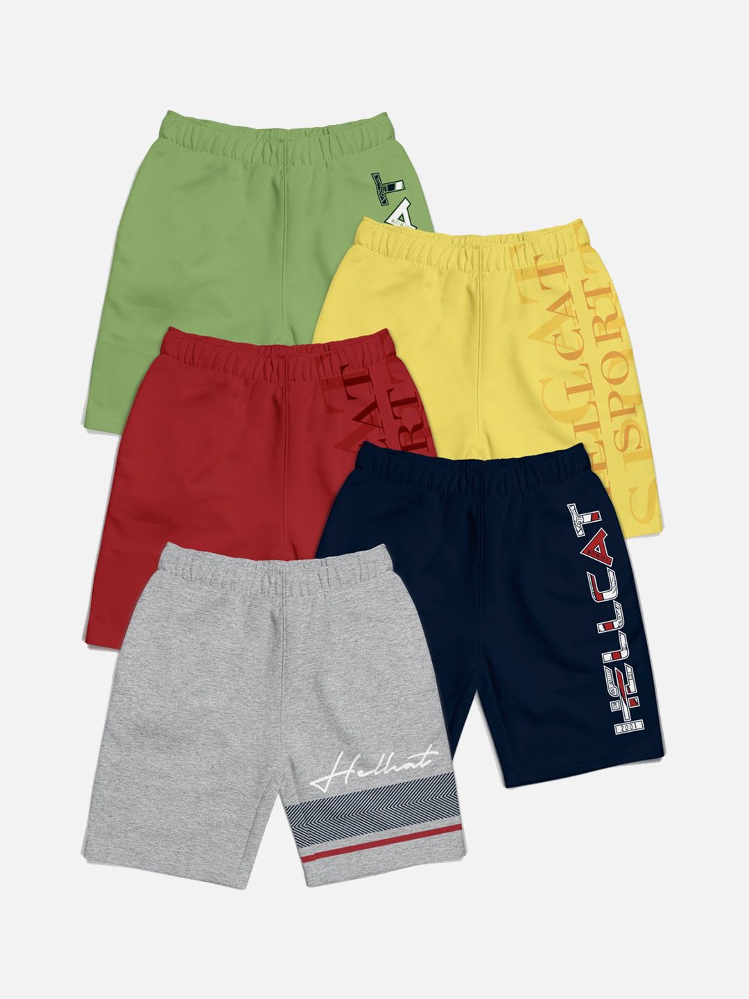 HELLCAT Boys Pack of 5 Typography Printed Shorts