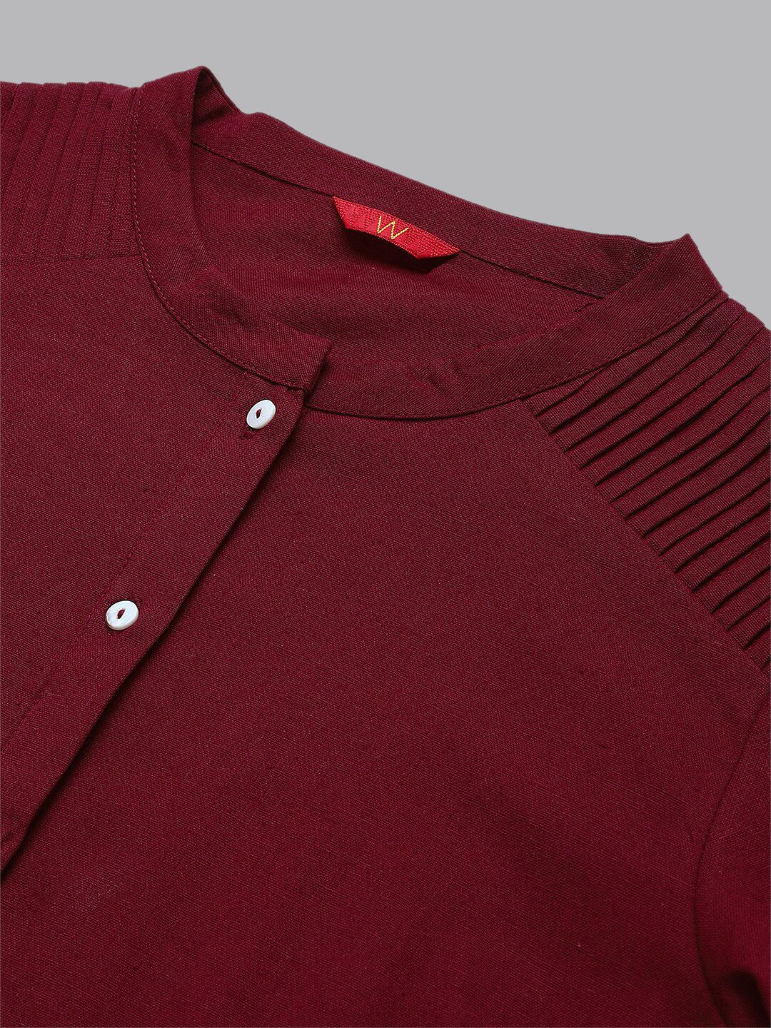 W Red Roll-Up Sleeves Pathani Kurta