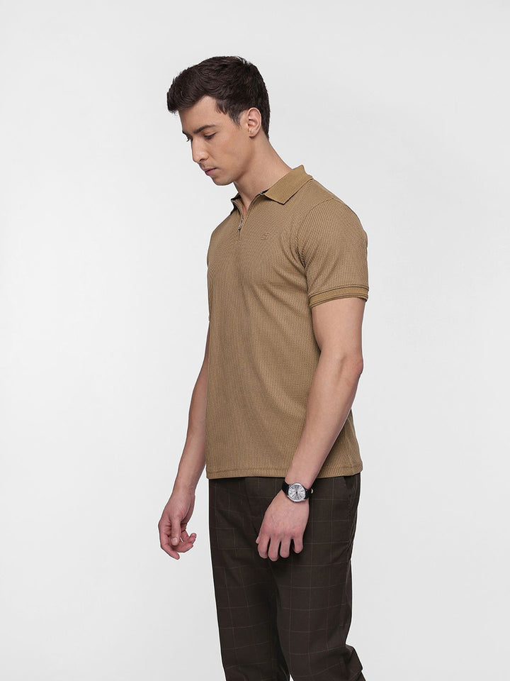 French Connection Self-Design Textured Polo Collar T-shirt