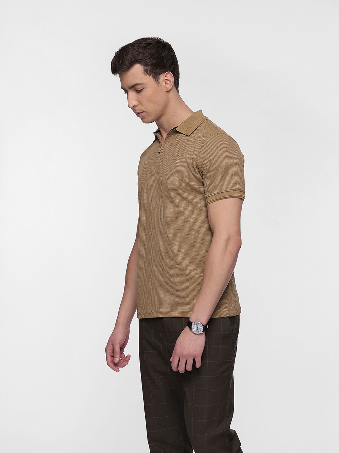 French Connection Self-Design Textured Polo Collar T-shirt