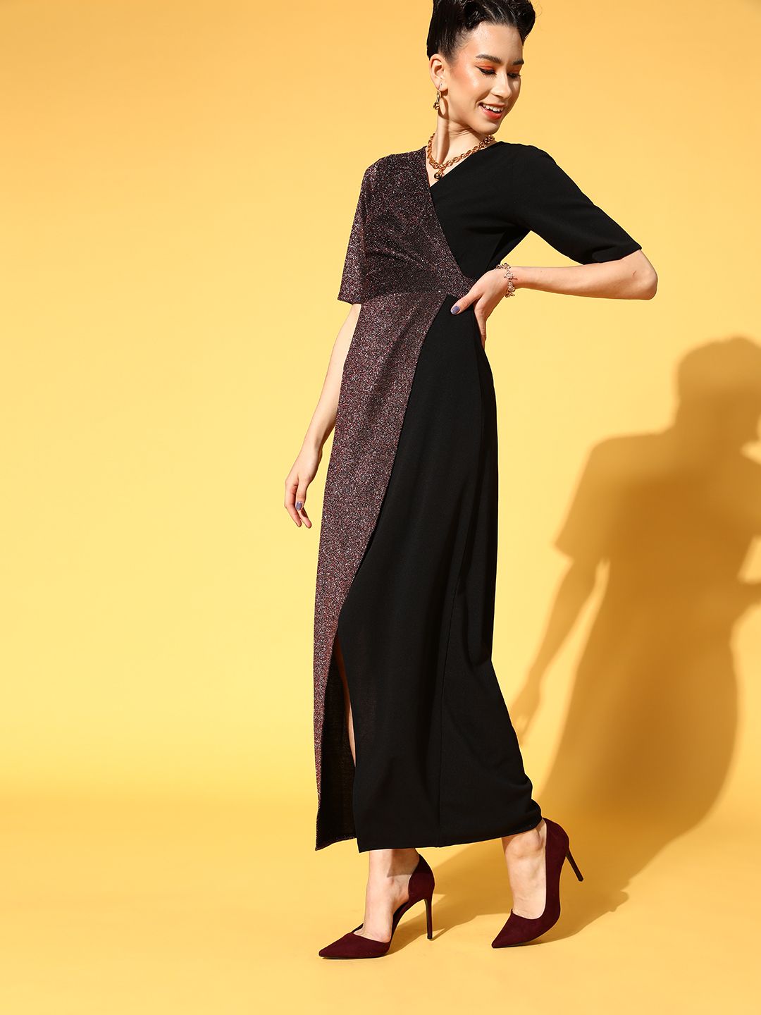 Athena Stylish Black Colourblocked Wrap It Up Dress