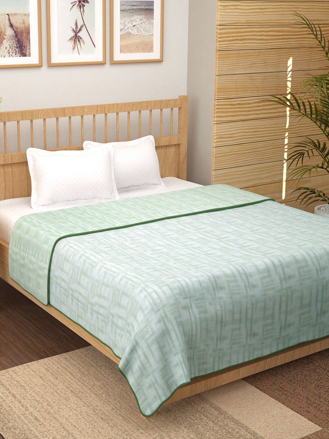 Story@home Green Striped AC Room 150 GSM Reversible Cotton Double Bed Dohar