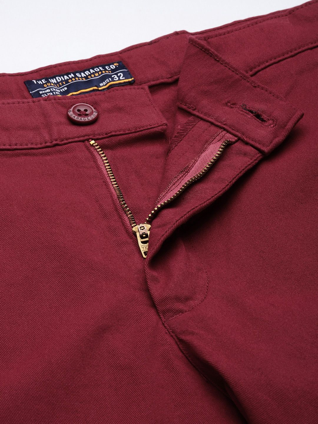 The Indian Garage Co Men Maroon Solid Slim Fit Denim Shorts