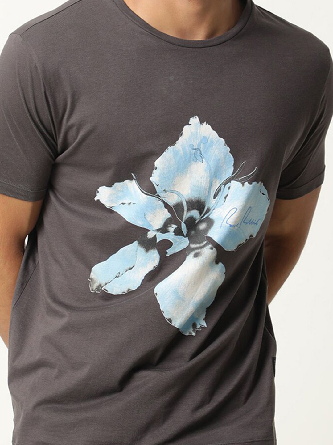 RARE RABBIT Men Floas Floral Printed Pure Cotton Slim Fit T-Shirt