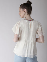 Antheaa White Self Design A-Line Top