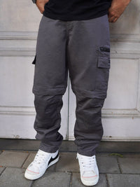 Powerlook Men Dark Grey Loose Fit Mid-Rise Cotton Cargos