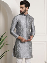 SOJANYA Paisley Woven Design Mandarin Collar Thread Work Long Sleeves Straight Kurta