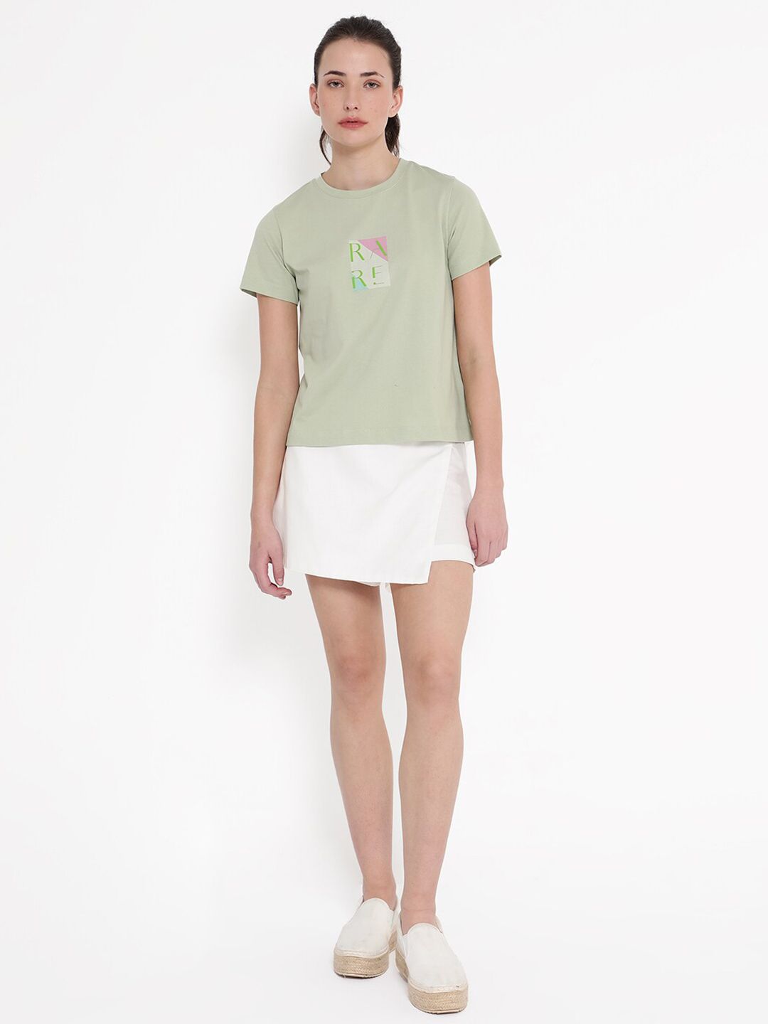 RAREISM HANNA Round Shaped Short Sleeves Cotton T-shirt