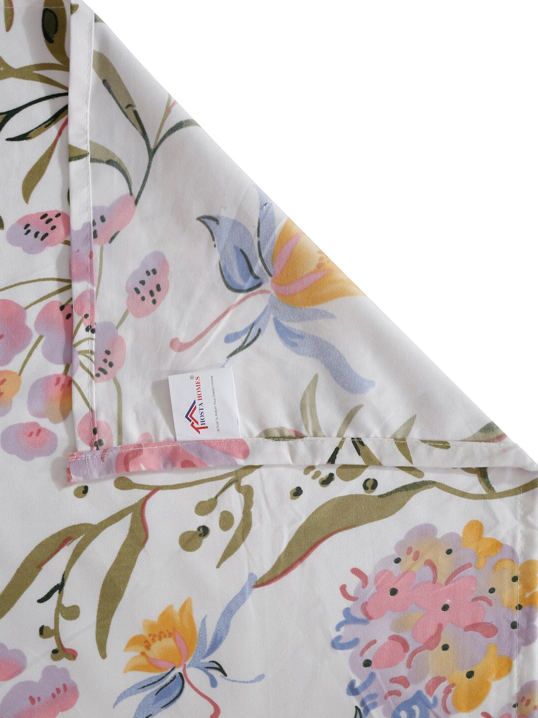 HOSTA HOMES White & Green Floral 210 TC Flat Cotton Single Bedsheet & 1 Pillow Cover