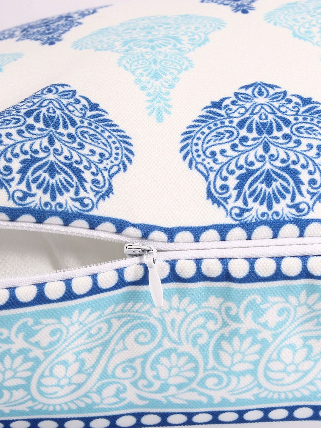 STITCHNEST White & Blue 2 Pieces Ethnic Motifs Rectangle Cushion Covers