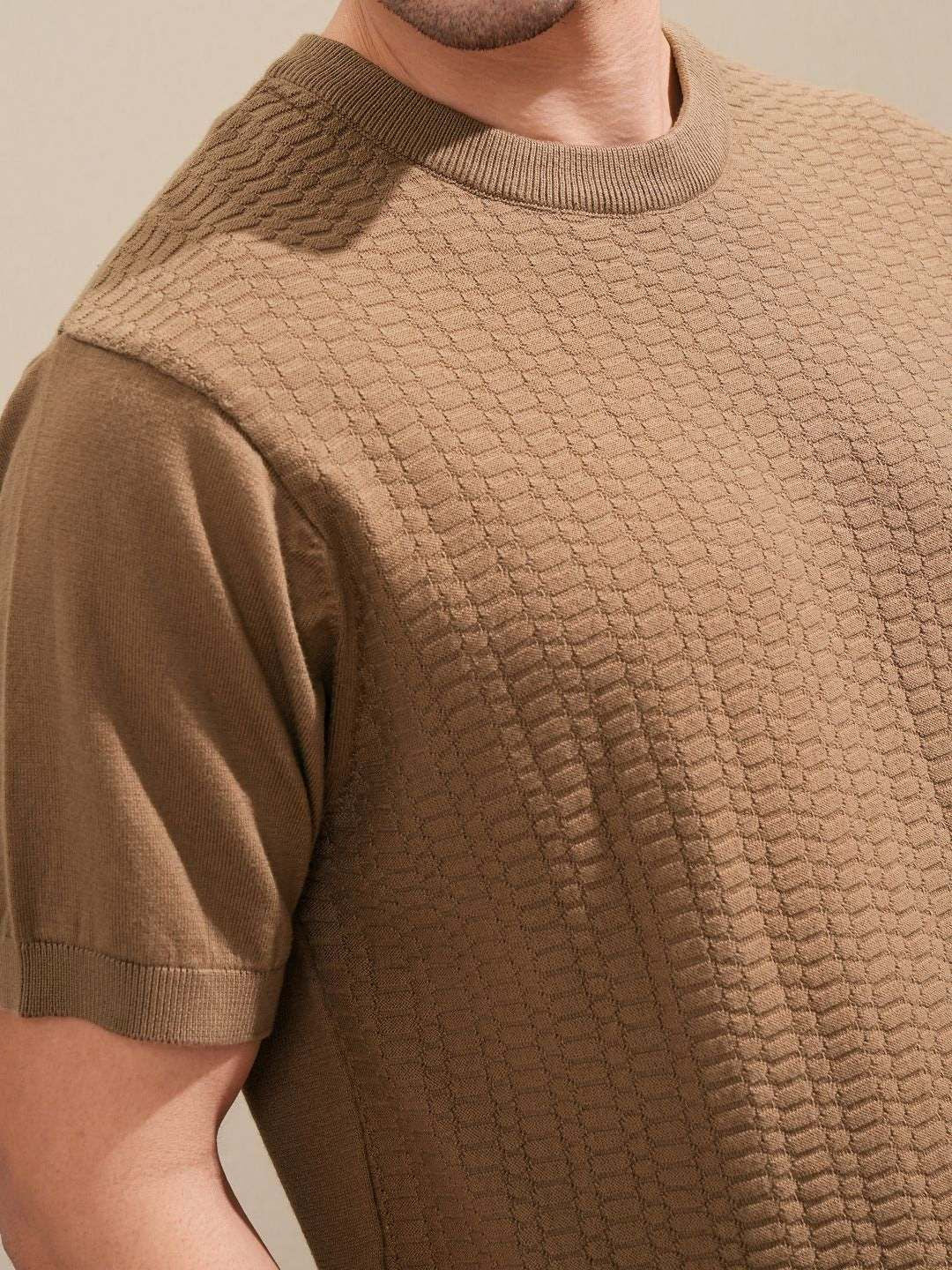 HIGHLANDER Men Knitted Self Design Relaxed Fit Tshirt