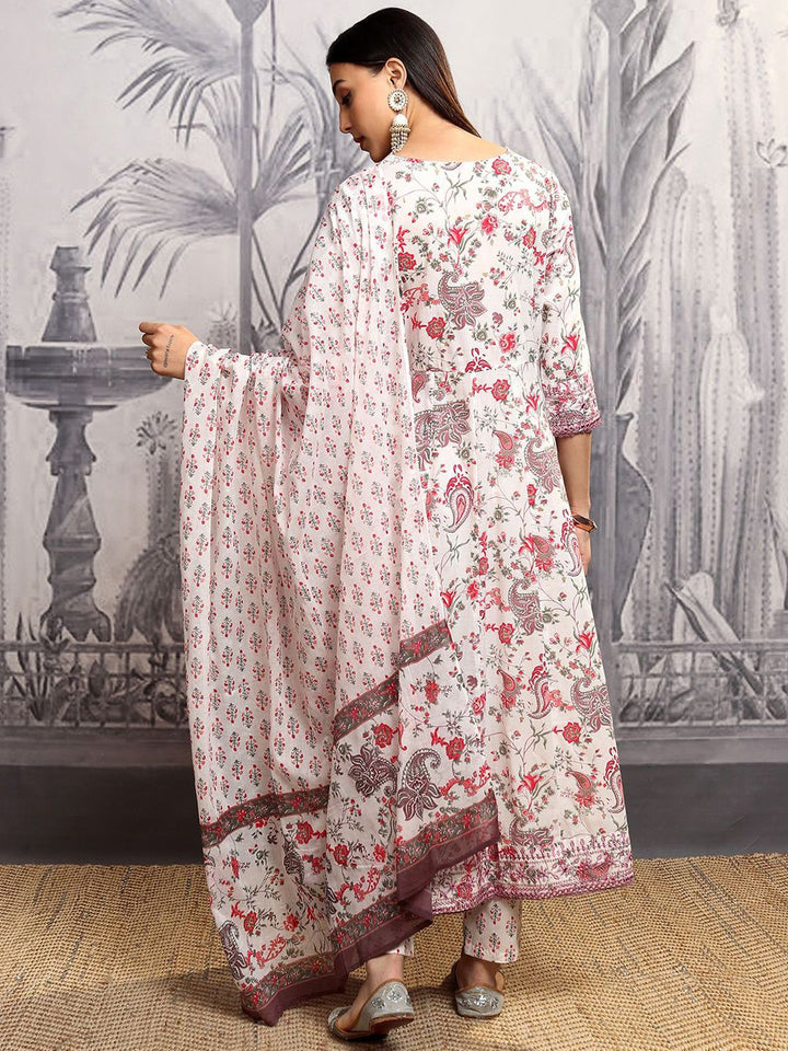 Vishudh Women Floral Printed Pure Cotton Kurta with Trousers & With Dupatta