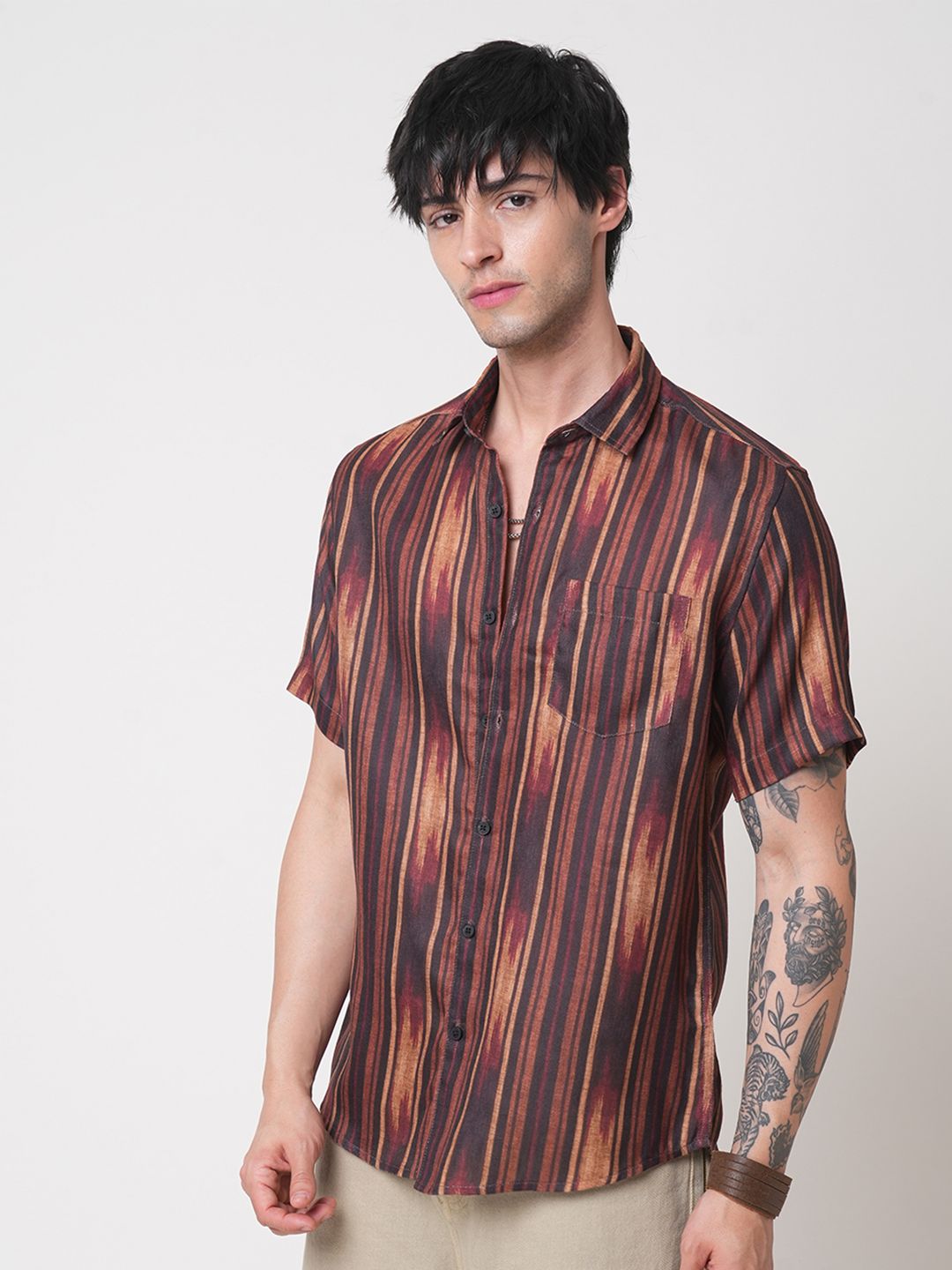 VASTRADO Men Classic Slim Fit Multi Stripes Opaque Striped Casual Shirt