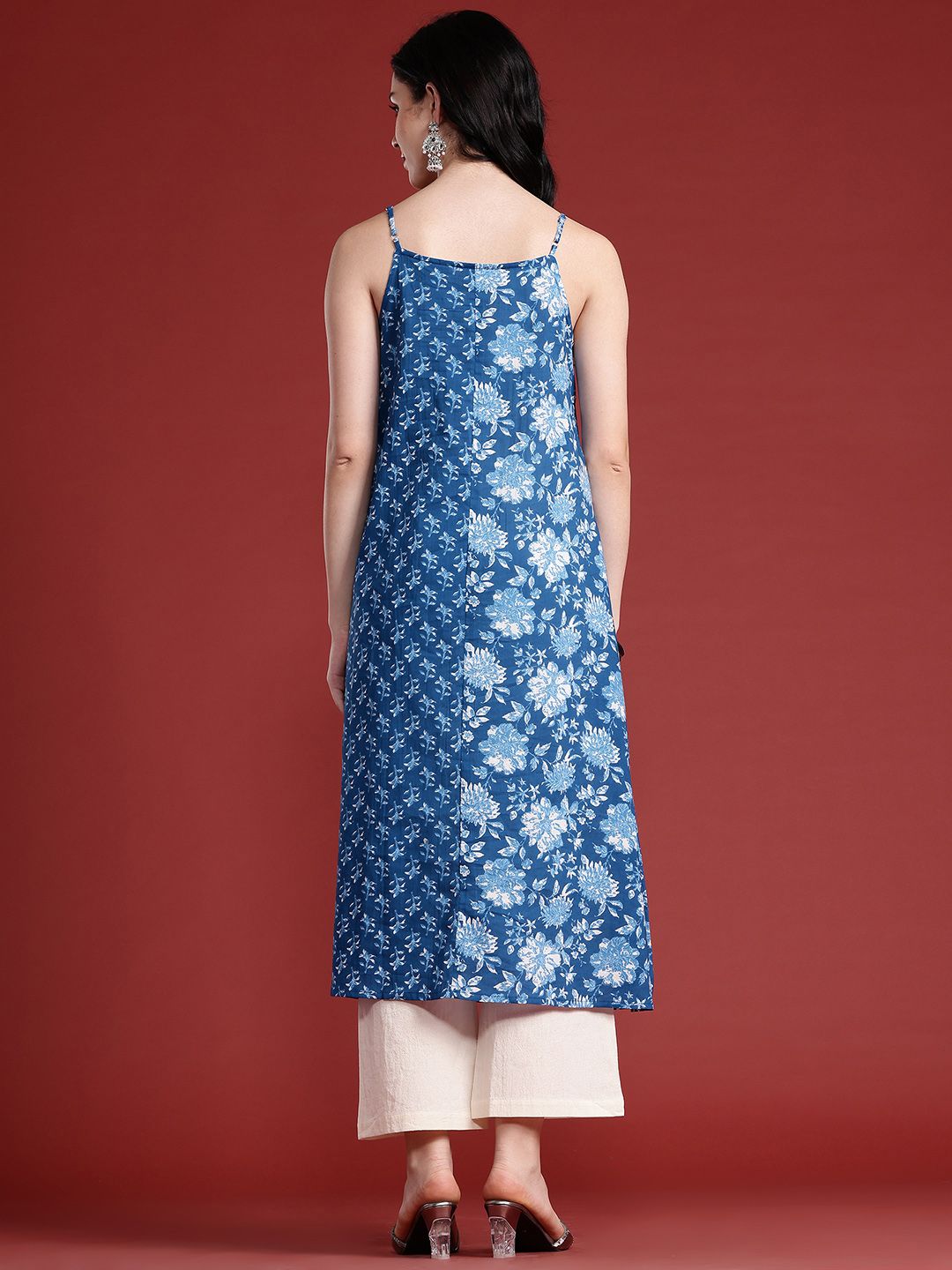 Anouk Floral Printed Shoulder Straps Pure Cotton A-Line Kurta