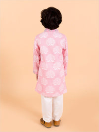 pspeaches Boys Pink Floral Printed Panelled Pure Cotton Kurta with Pyjamas