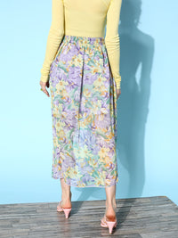 Berrylush Women Purple & Yellow Georgette Floral Print Tulip Hem Skirt