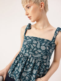 DressBerry Fetish Glam Floral Printed Tie-Up Straps Gathers A-Line Top