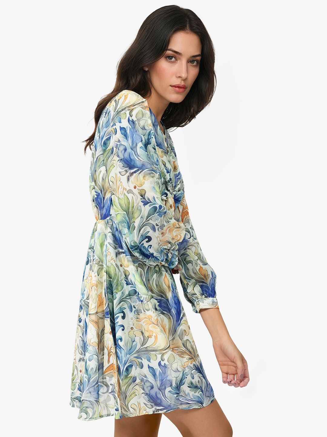 RAREISM Floral Printed Twisted Knot Fit & Flare Dress