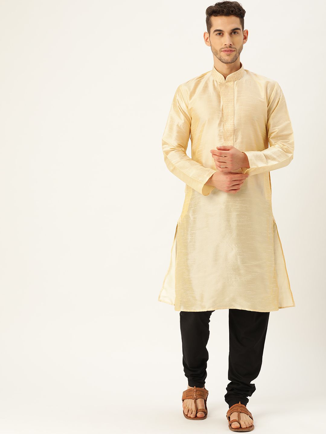 SOJANYA Men Beige Solid Straight Kurta