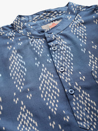 Anouk Men Navy Blue & Off-White Printed Straight Short Kurta