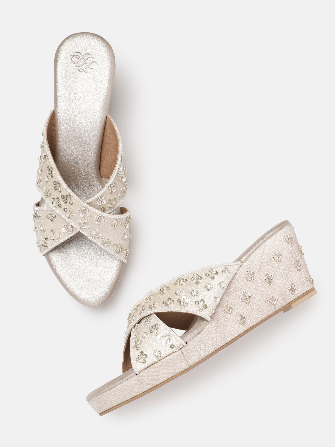 House of Pataudi Embellished Open Toe Wedge Heels