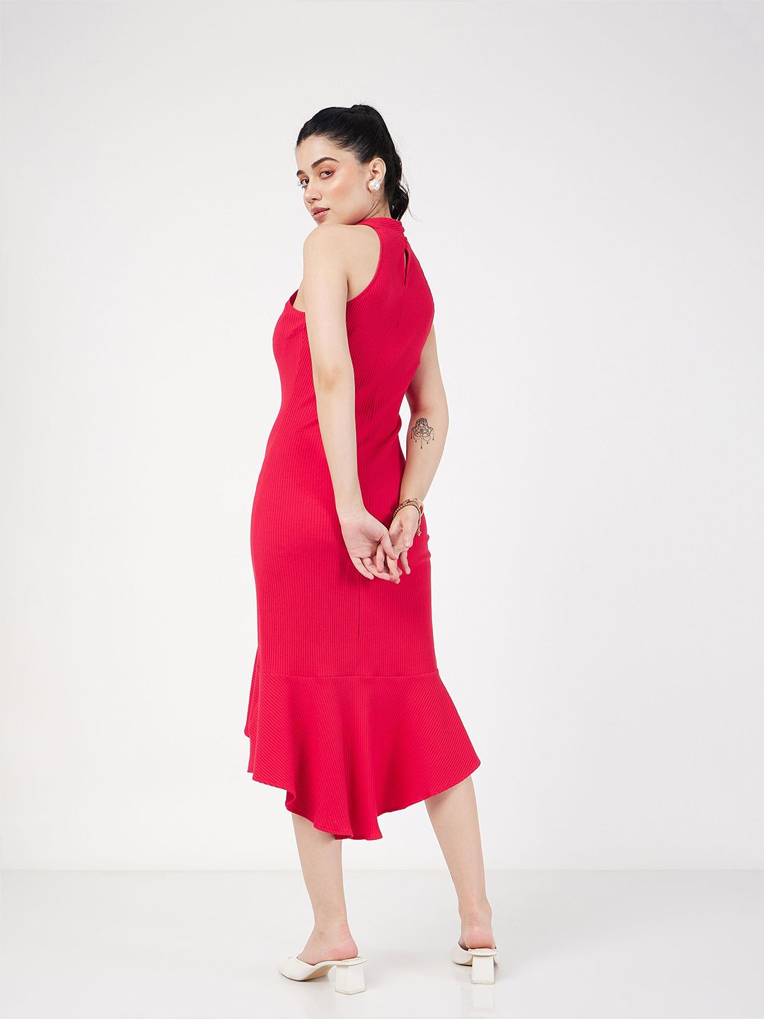SASSAFRAS Halter Neck A-Line Midi Dress