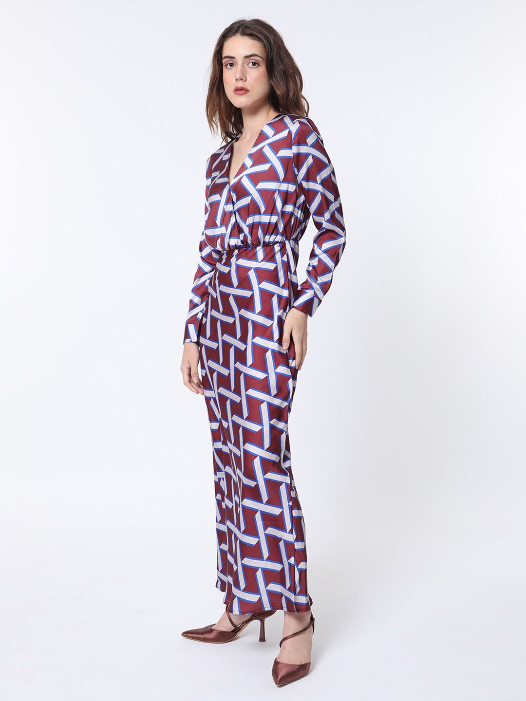 RAREISM Geo Print Overlap Front Maxi Dress