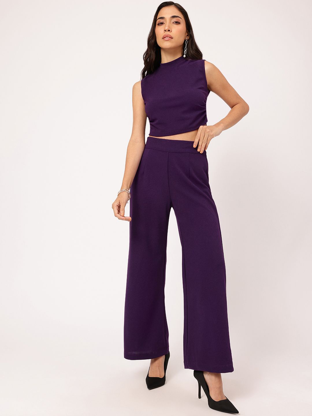 DressBerry Amethyst Charm Ruched Crop Flair Co-Ords