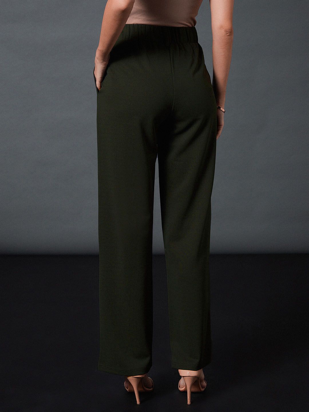 SASSAFRAS worklyf Straight Fit High Rise Plain Strechable Parallel Trousers