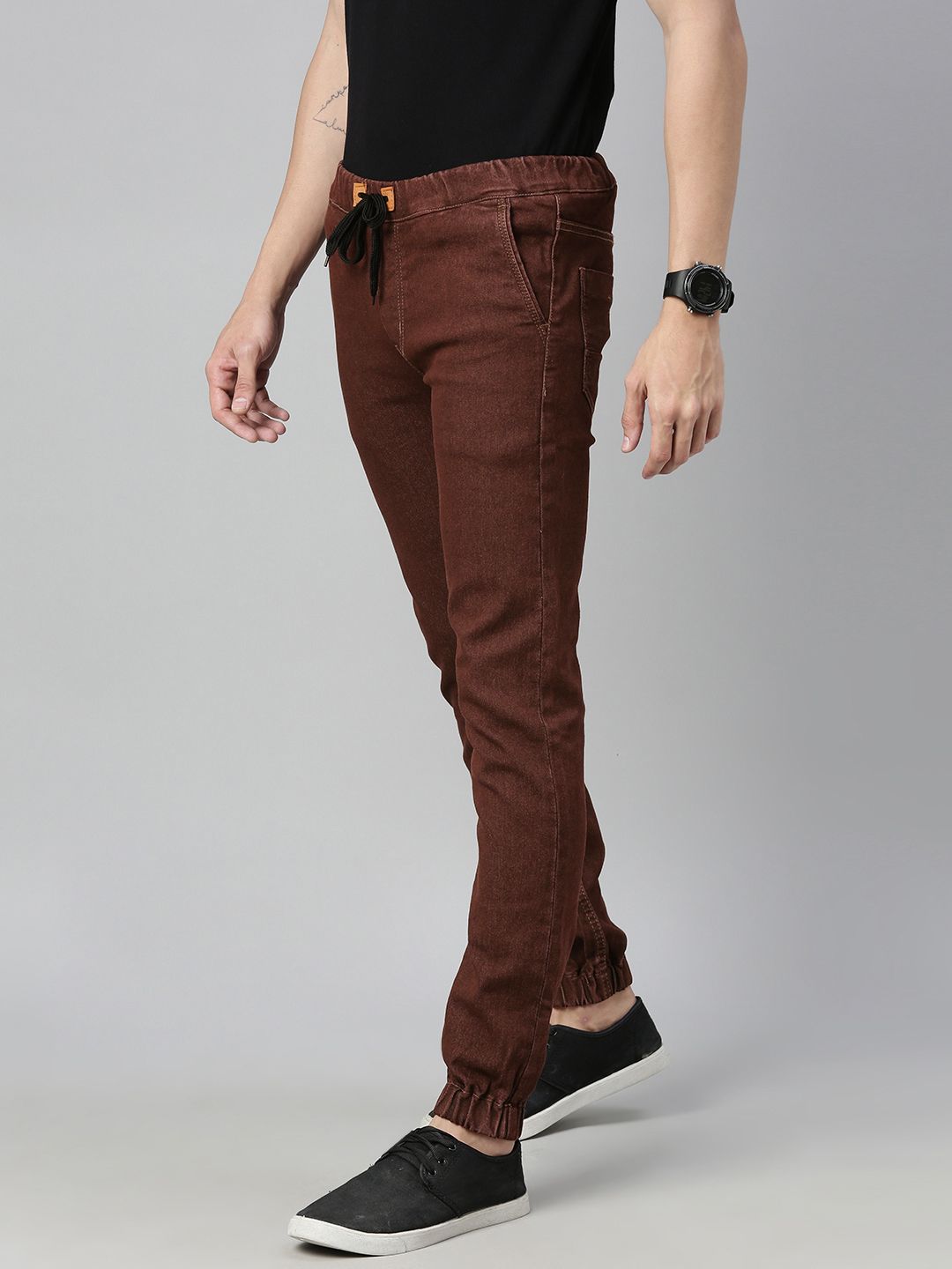 Urbano Fashion Men Brown Jogger Mid-Rise Clean Look Stretchable Jeans