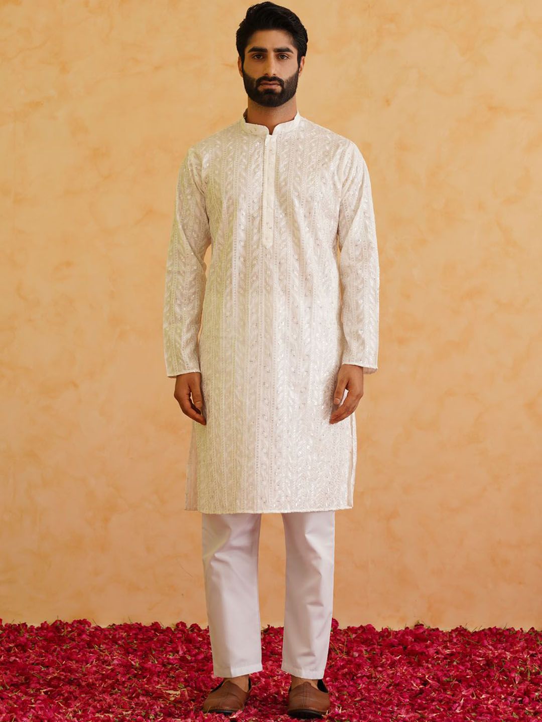 SOJANYA LUXE Mandarin Collar Embroidered Regular Thread Work Kurta with Pyjamas