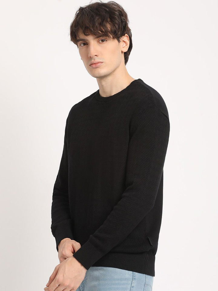 THE BEAR HOUSE Men Self Design Relaxed Fit cotton Crew Neck Solid T-shirt